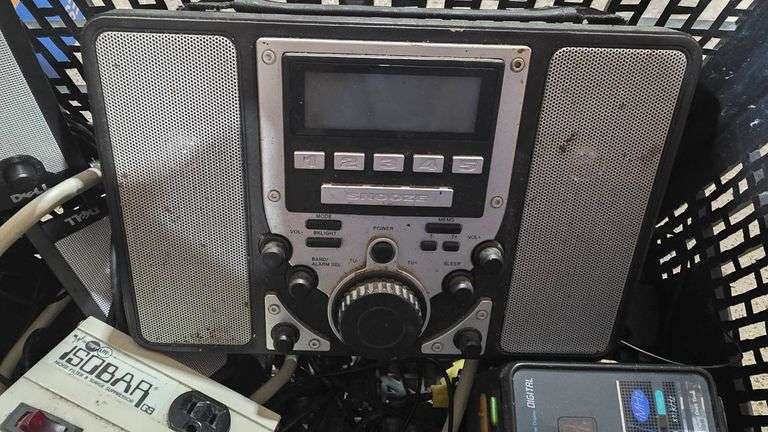 Electronics and VHS Tapes, Power Strip and Speakers