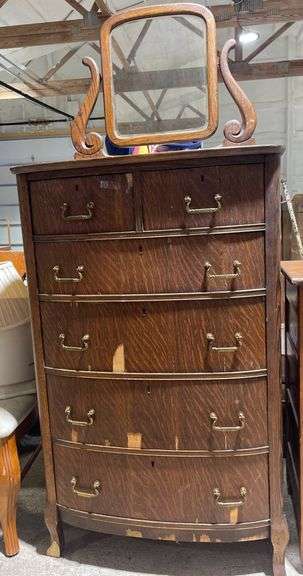 Chest of Drawers with Attached Swivel Mirror and Brass Hardware