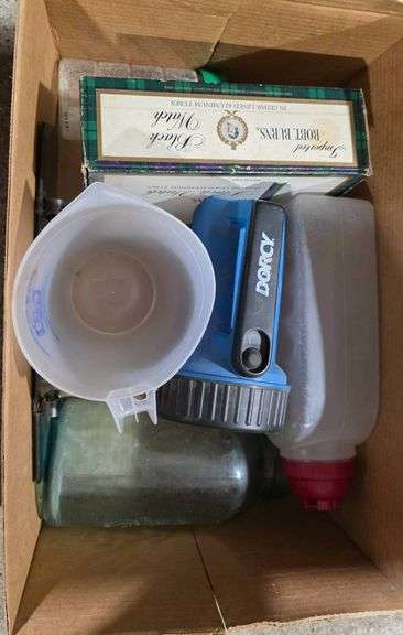 Glass and Plastic Containers With Flashlight and Cigar Box