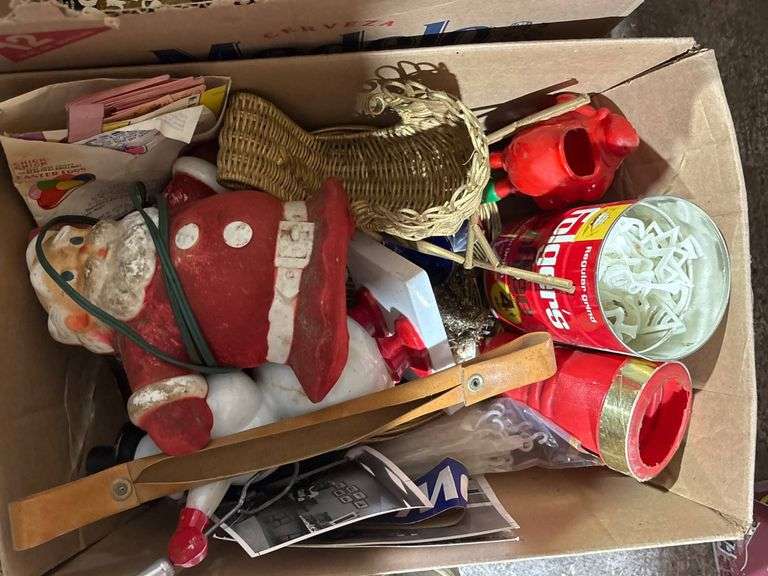 Holiday Decorations and Books Including Santa Figurines