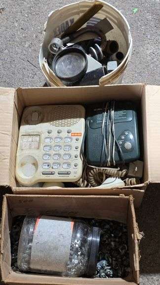 Hardware, Telephones, and Wire Clamps in Containers
