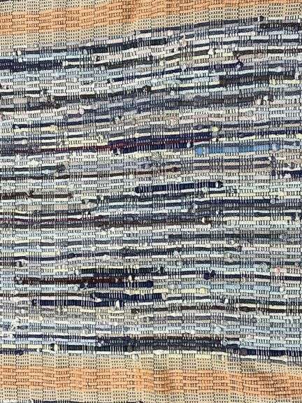 Hand-Woven Rag Rug with Multicolor Stripes, 23×38”