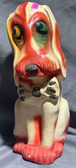 Carnival Chalkware Basset Marked “Carnival from North of South Bend, Indiana 1953”,  12″ Tall