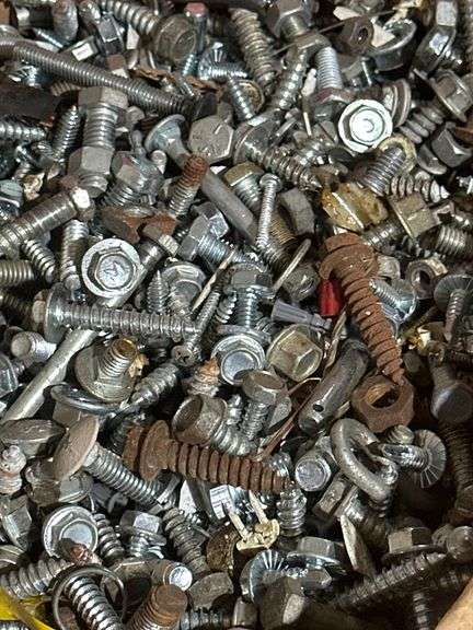 Metal Hardware Components Including Bolts, Screws, and Hinges