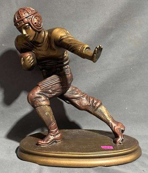Bronze-Tone Football Player Sculpture, Marked AP3675 10.5” Tall