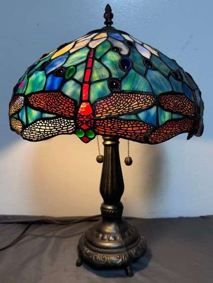 Stained Glass Table Lamp with Dragonfly Motif Shade