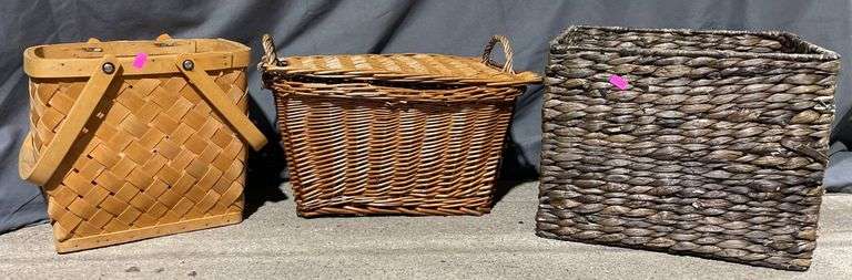 Three Handwoven Baskets in Varying Sizes and Styles