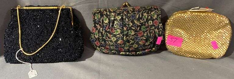 Three Evening Bags Including Beaded, Floral, and Metallic Mesh Designs – 1 marked Zell