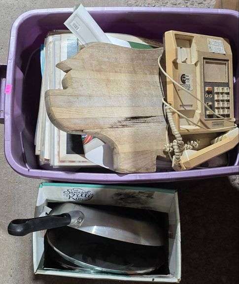 Household Items Including Fry Pan, Rotating Dial Phone