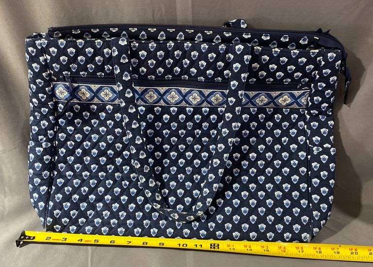 Vera Bradley Quilted Fabric Tote Bag with Blue and White Pattern, 15″
