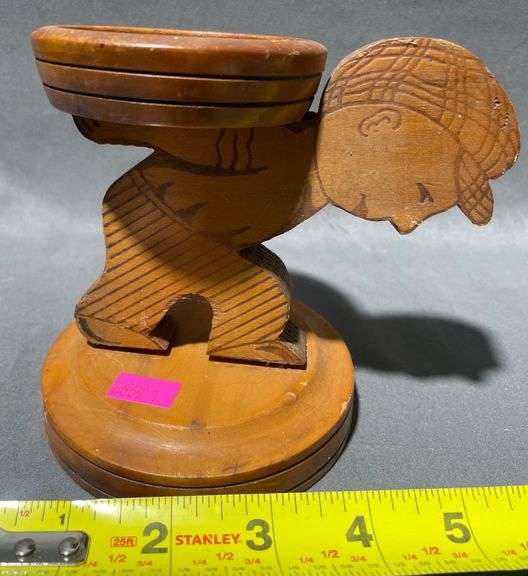 Carved Figural Ashtray Holder by House of David, Benton Harbor, Michigan, 6″