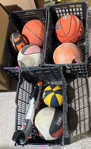 Sports Balls, Leather Glove, Plastic Cones, and Toy Blaster