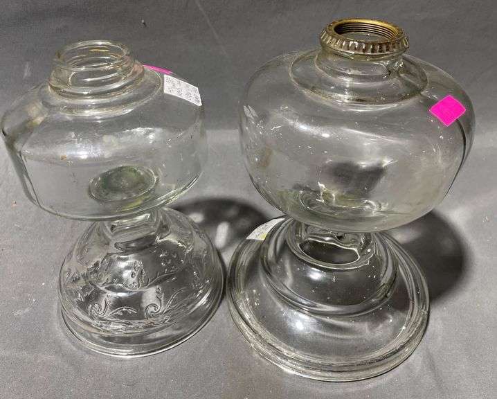 Glass Oil Lamp Bases with Etched and Smooth Designs