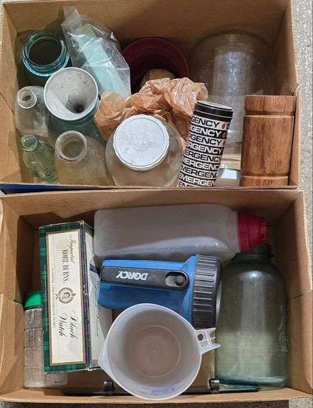 Glass and Plastic Containers With Flashlight and Cigar Box