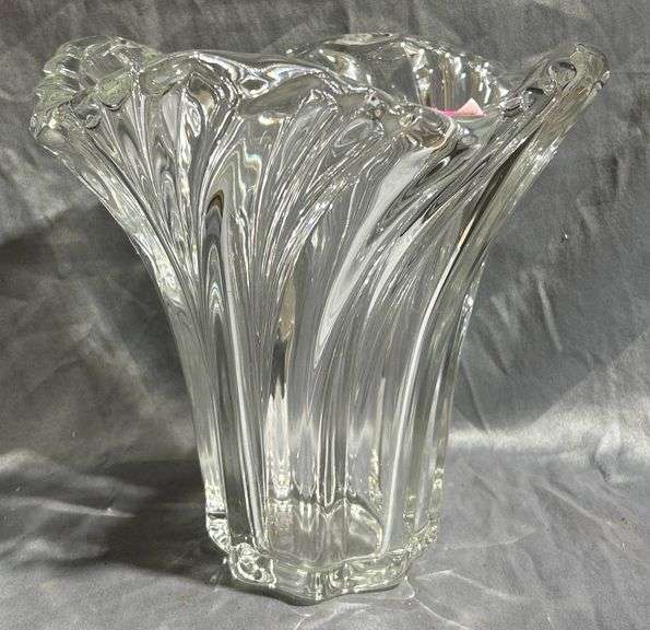 Pressed Clear Glass Fluted Vase with Star-Shaped Base 10”x9.5”