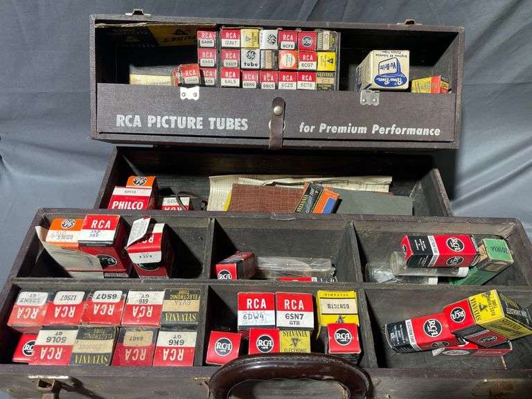 RCA Electronics Tube Storage Case with Various Tubes