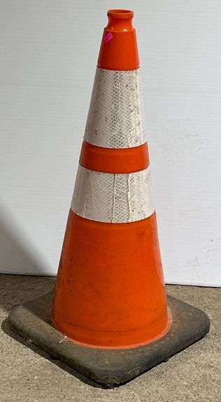 Orange Traffic Cone with Reflective Stripes and Rubber Base