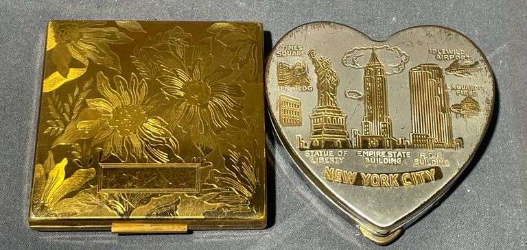 Elgin American Gold-Tone Compact and New York City Heart-Shaped Compact