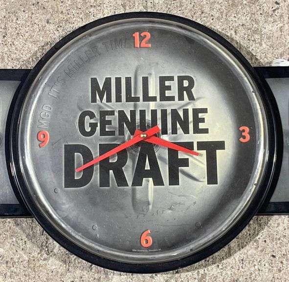Miller Genuine Draft Light-Up Wall Clock with Side Panels 52×12″