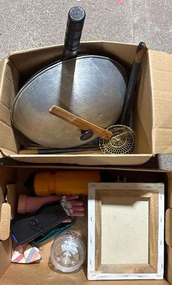 Household Items Including Wok and Kitchen Utensils