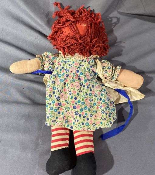 Raggedy Ann Cloth Doll with Printed Tag and Button Eyes, 18″
