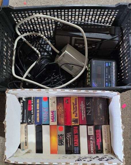 Electronics and VHS Tapes, Power Strip and Speakers