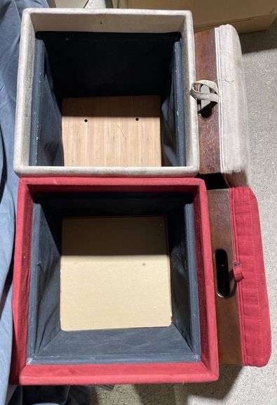 Fabric-Covered Storage Ottomans with Removable Lids, 17x17x17”