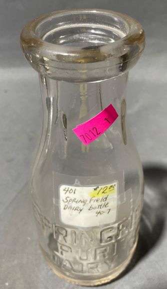Clear Glass Springfield Dairy Bottle with Embossed Lettering, 7″