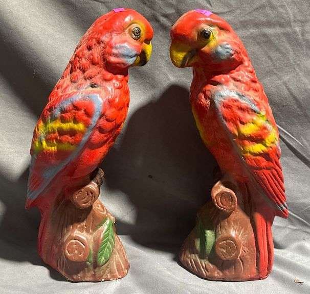 Carnival Chalkware Parrots Marked “Fall Festival Lakeville, Indiana 1952” 13.5” Tall