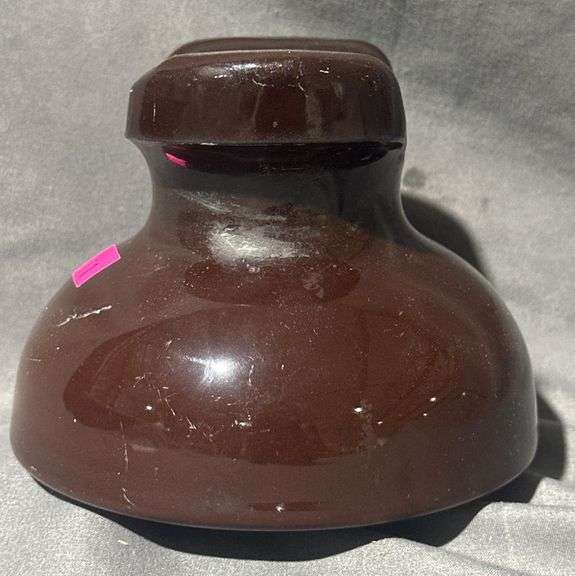 Ohio Brass Company Brown Ceramic Electrical Insulator with Maker’s Mark, 5×4″