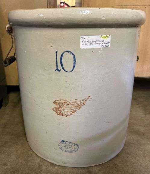 No. 10 Red Wing Stoneware Crock with 1915 Patented Handles 15”x16”