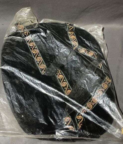 Embroidered Black Fabric Piece with Colorful Beaded Design, 17”x13”