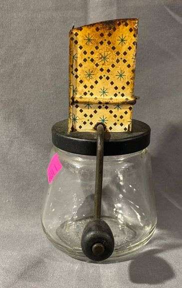 Androck Glass Base Hand-Crank Food Grinder with Metal Grating Top