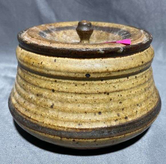 Stoneware Jar with Lid in Speckled Glaze Finish, 5×3″