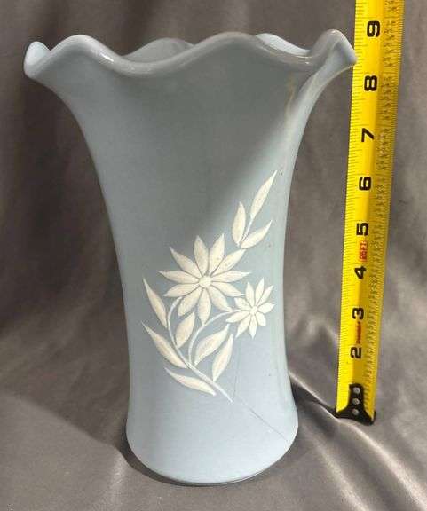 Abingdon USA Light Blue Vase with Floral Design – 9 Inches Tall
