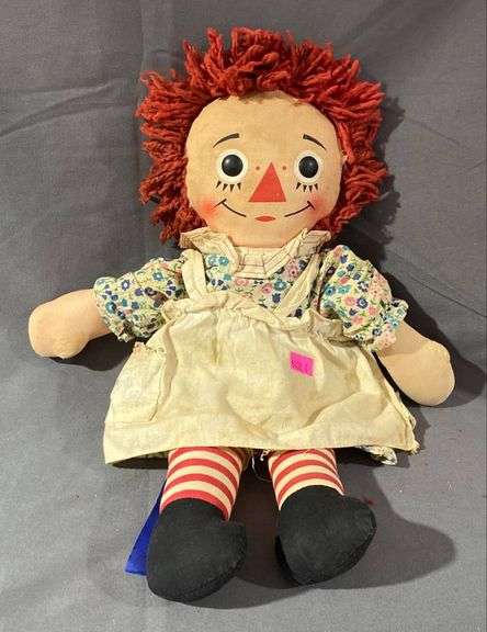 Raggedy Ann Cloth Doll with Printed Tag and Button Eyes, 18″