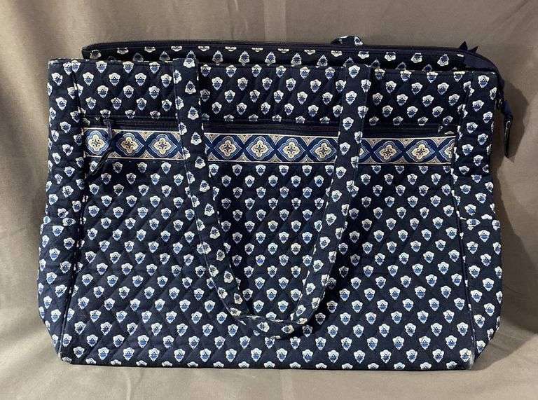 Vera Bradley Quilted Fabric Tote Bag with Blue and White Pattern, 15″