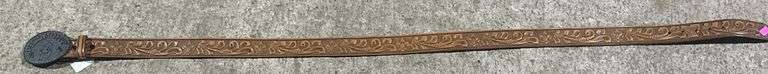 Tooled Leather Belt with Philmont Buckle by Bowen Western Products