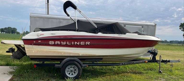 2011 Bayliner Outboard 185BR Boat with Swim Platform, MerCruiser Outboard Motor & 2011 Karavan Single-Axle Trailer, last in the water fall of 2023, winterized and wrapped at the end of that season, will need gas in order to start - gas in the tank is not good, both boat and trailer have titles, BOAT VIN BLBK62CSD111, TRAILER VIN 5KTBS2112BF603001 - A $25 TITLE FEE WILL BE ADDED TO THE WINNING INVOICE