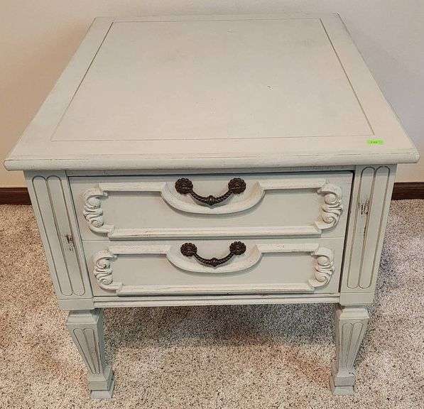 One-Drawer Painted Side Table with Carved Legs, 22″ x 27″ x 21″