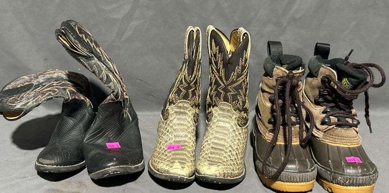 Three Pairs of Boots Including Durango size 10, Woodstock Boots size 11 , and Unmarked Cowboy Boots size 11 1/2