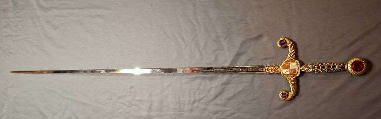 Ornate Sword with Gold-Tone Handle and Gemstone Accents 32″ - Metzger ...