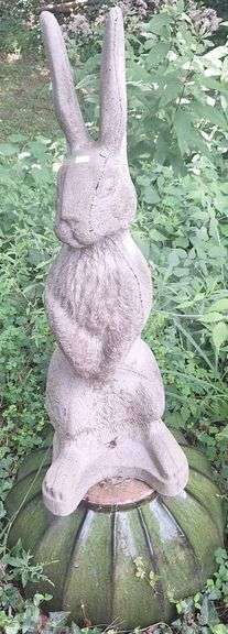 Cement Rabbit Sculpture with Glazed Pot Base 34x18x12″ - Metzger ...