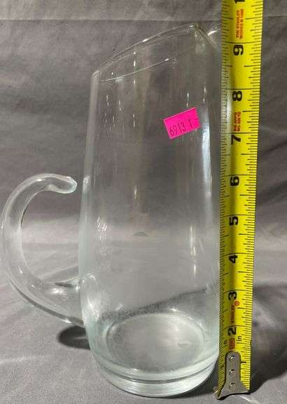 Clear Glass Pitcher with Curved Handle and Spout, 8″