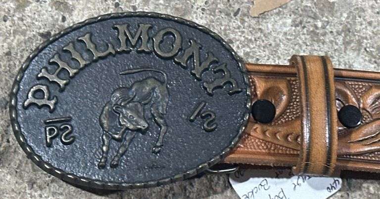 Tooled Leather Belt with Philmont Buckle by Bowen Western Products