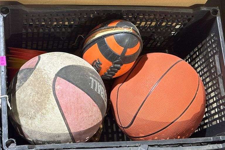 Sports Balls, Leather Glove, Plastic Cones, and Toy Blaster