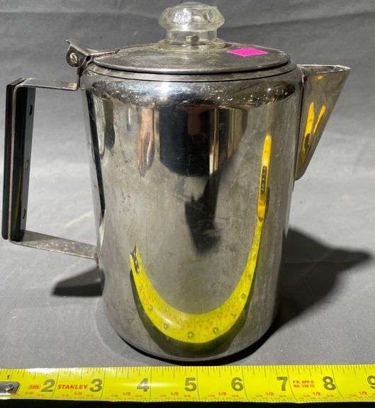 Stainless Steel Percolator Coffee Pot with Glass Knob, 9″