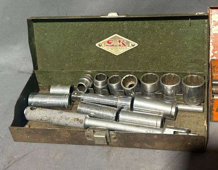 S-K Tools Socket Set and Drill Bits in Metal Cases