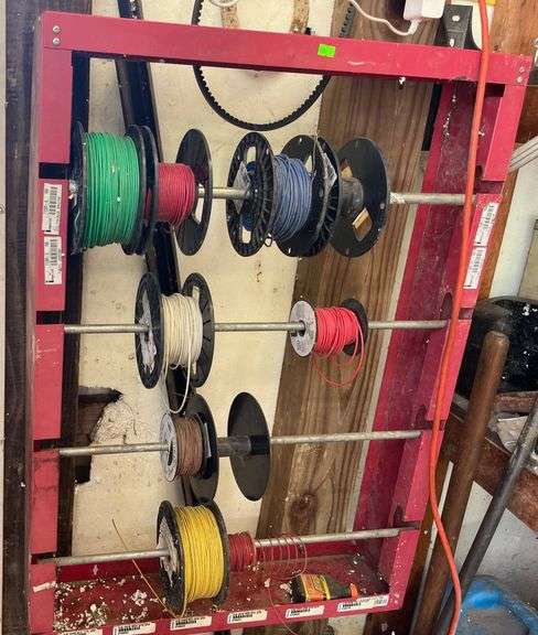 Wire Spool Rack with Multiple Colored Partial Wire Rolls 26.25×36.5×5. ...