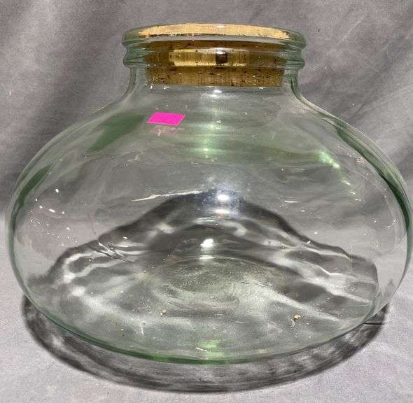 Clear Glass Jar With Cork Lid, Made in Italy, 12” Diameter, 9” Tall